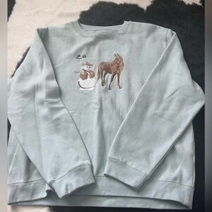Bit & Bridle Light Sage Green Sweatshirt with Horse & Snowman Embroidery